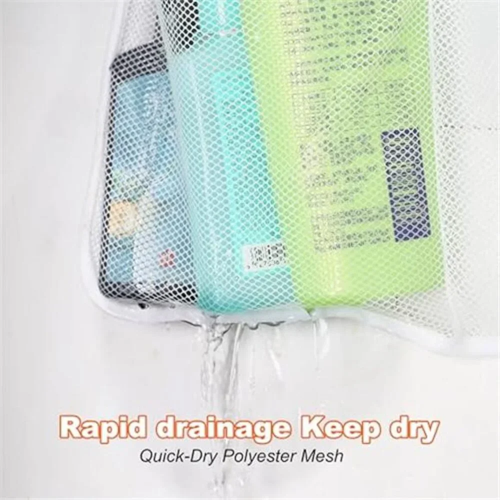 Mesh Shower Caddy Hanging Organizer 7 Pockets 6 Hooks Portable Bathroom Storage